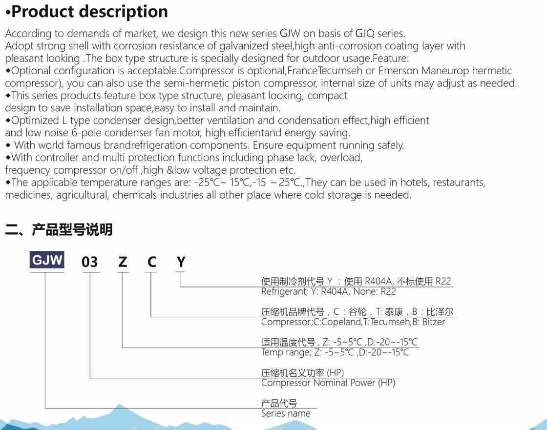 GJW Series Box Type Air Condensing Units customization needs