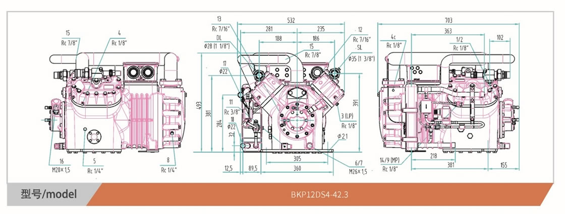 R22 Semi Hermetic Compressor CASGYW Refrigeration Compressor